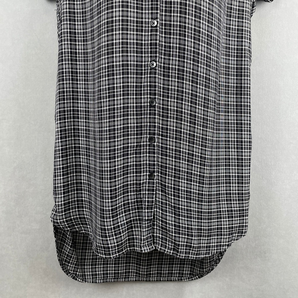 Madewell Central Shirt Dress Black Plaid Tulip Hem Button Front Viscose G1765 XS - Picture 5 of 10